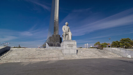 Statue of Konstantin Tsiolkovsky, the precursor of astronautics timelapse hyperlapse in Moscow,...