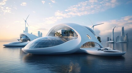 Obraz premium Futuristic Floating Homes In A Modern Coastal City