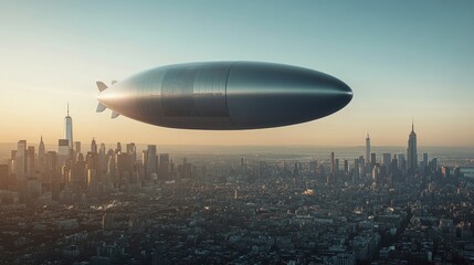 Futuristic Airship Soaring Above New York City Skyline