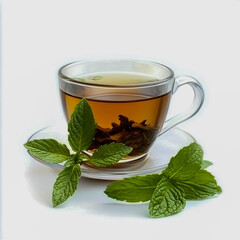 Peppermint tea drink plant herbs isolated on white background.