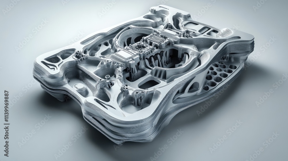 Poster layered metal object shows intricate three dimensional design