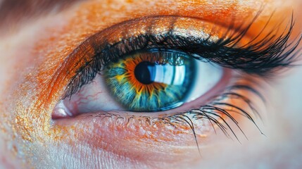 Extreme close-up of an eye with fine lash extensions, highlighting the precise application and curl.