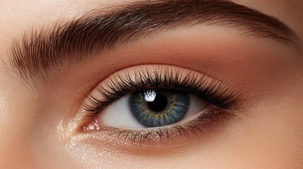 Fototapeta premium Extreme close-up of an eye with fine lash extensions, highlighting the precise application and curl.