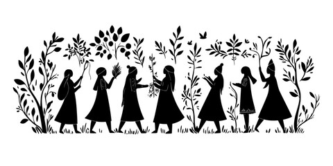 People visiting a sacred site while observing traditional rituals along the way, Digital Art