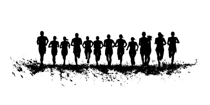 Participants gathering at the starting line of a trail running event, Digital Art