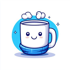 Cute cartoon mug with smiling face and steam