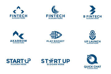 Set of Digital Tech logo vector. Creative design Fintech, technology, arrow, growth and increase symbols logo icon vector collections