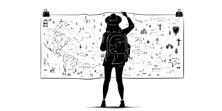 Traveler creating a daily itinerary for a solo vacation, Digital Art