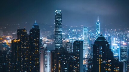 Obraz premium Night Lights of Hong Kong: A Dazzling Urban Panorama