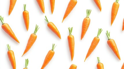Fresh carrots laid parallel to each other on a seamless white backdrop, creating a clean and simple composition.