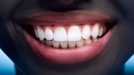 Naklejka premium Close-up of a bright smile with healthy, white teeth, symbolizing dental care and oral hygiene