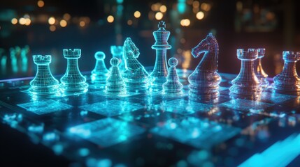 Digital Chessboard Showing Wireframe Pieces