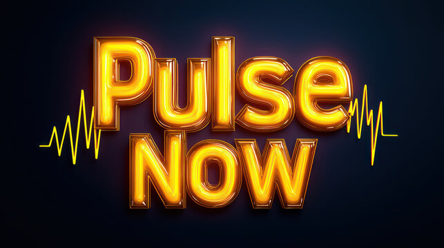 Pulse Now is vibrant and dynamic text design featuring glowing yellow letters with heartbeat line, conveying energy and urgency