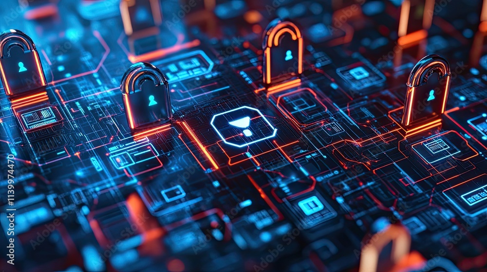 Aufkleber digital security network showing padlocks and data flow