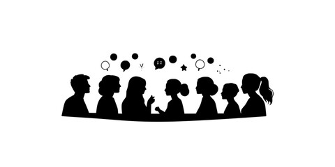 A group of people discussing in a foreign language during an immersion program, Vectorized Art