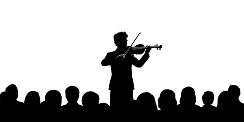 Performer showcasing violin techniques in front of an enthusiastic audience, Vectorized Art