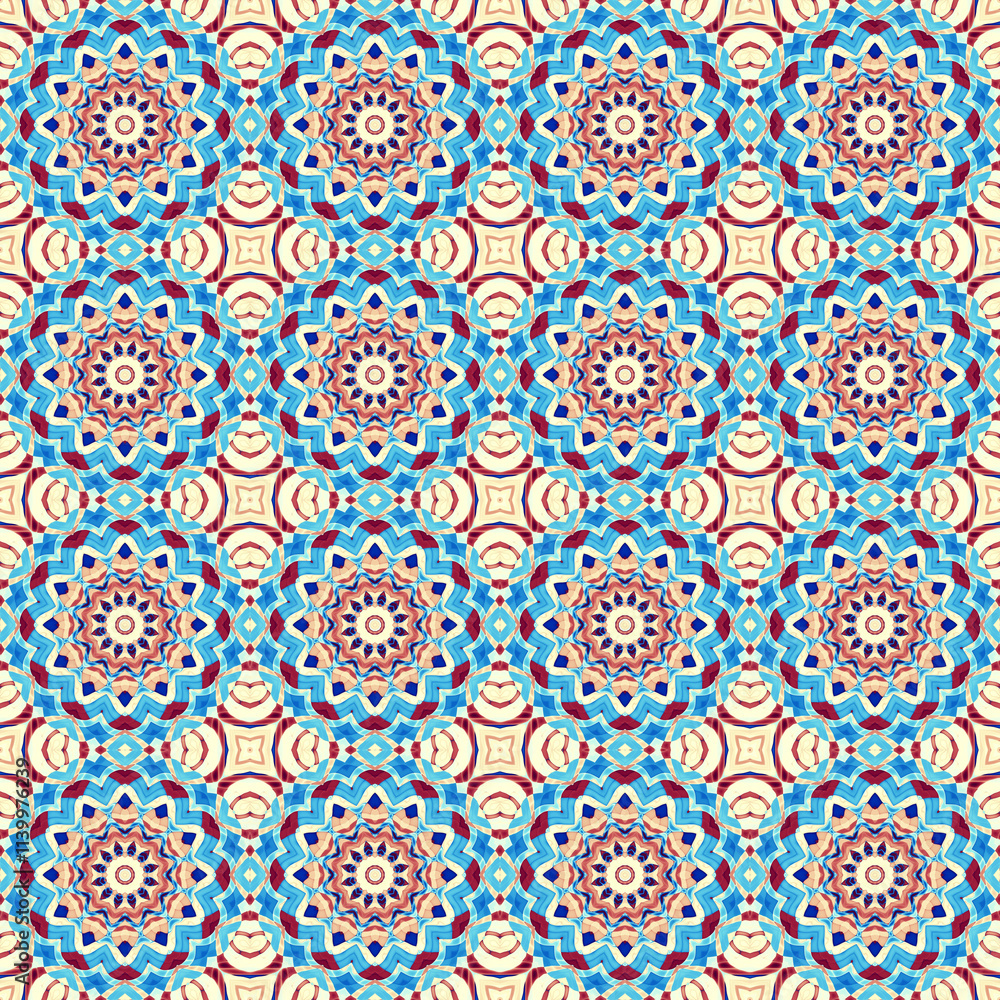 Poster this vibrant and colorful geometric seamless pattern features an intricate floral design, making it 