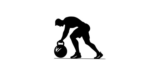 Fototapeta premium A person performing kettlebell cleans, lifting the kettlebell from the ground to their shoulder, Vectorized Art