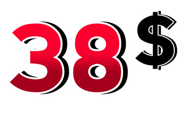 38 dollars price tag illustration sign symbol on transparent background for store shop business concept design element