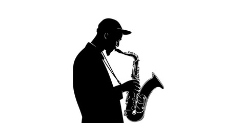 Naklejka premium A player adjusting the mouthpiece of a saxophone before starting to play, Vectorized Art