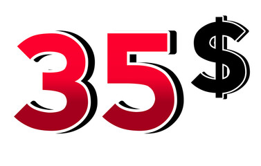35 dollars price tag illustration sign symbol on transparent background for store shop business concept design element