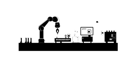 Obraz premium A robotic system being set up to automate repetitive tasks in a production line, Vectorized Art