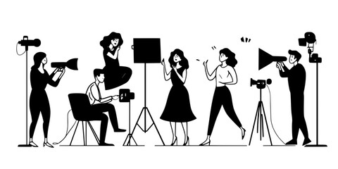 Actors exploring different scenarios while improvising in a practice session, Vectorized Art