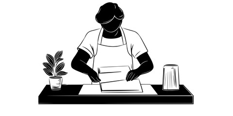 Artist pressing paper onto a freshly inked linocut block to create prints, Vectorized Art