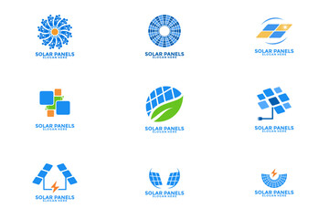 Set of Solar panel logo vector design. Modern Solar Energy logo icon vector template collections