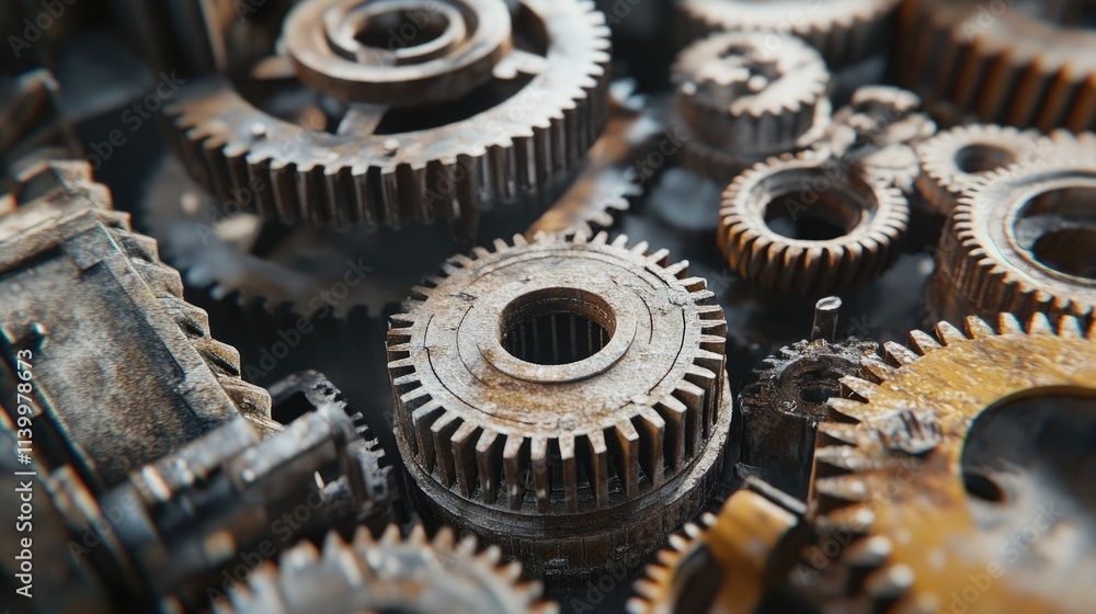 Poster rusty gears interlocking mechanical system