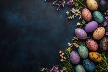 Obraz premium Colorful Easter eggs, bright Easter-themed background. Illustration of the concept of Easter
