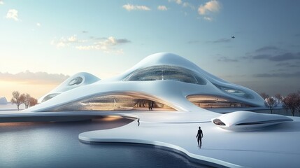 Futuristic White Architectural Design Near Water