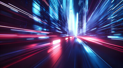 Obraz premium Abstract 3D Cityscape Background: Neon Lights and Speed