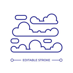 Stratus clouds RGB color icon. Layering atmospheric formation with uniform base. Meteorology scientific research. Isolated vector illustration. Simple filled line drawing. Editable stroke
