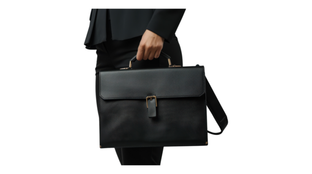 Elegant professional carrying a sleek black briefcase at work