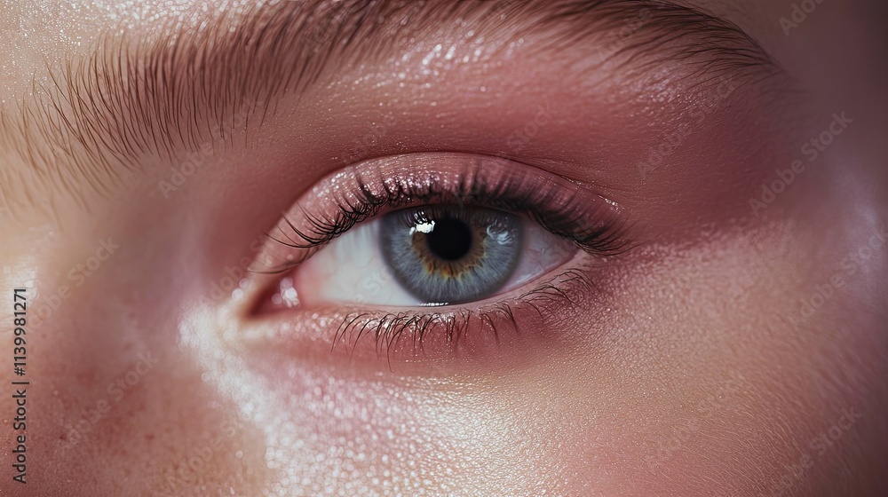 Canvas Prints natural-looking eyelash extensions applied to an eye with soft pink eyeshadow and a dewy complexion.
