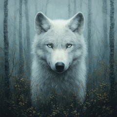 Majestic Arctic Wolf in Misty Forest Wildlife Portrait Nature Photography