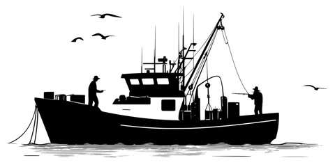 Obraz premium Preparing large fishing rigs for challenging offshore conditions, Vectorized Art