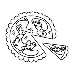 Isolated black and white French quiche pie on a white background hand drawn