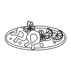 Isolated black and white French frog legs on a white background hand drawn
