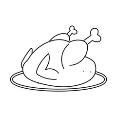 Isolated black and white of a baked chicken on a white background