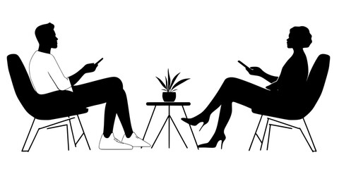 Groups discussing mindfulness techniques in a calm indoor space, Vectorized Art
