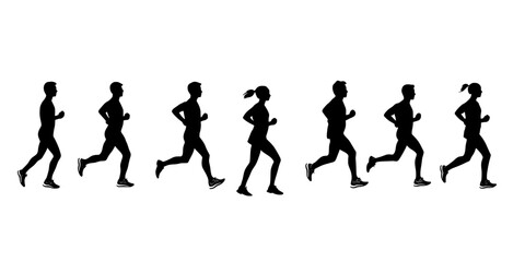 Obraz premium Runners timing their pace during a marathon training session, Vectorized Art