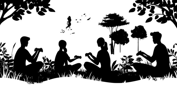 Players exploring a game world while customizing character abilities and gear, Vectorized Art