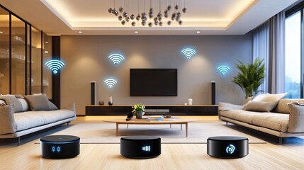 Smart Home Devices Enhance Modern Living Room Ambiance
