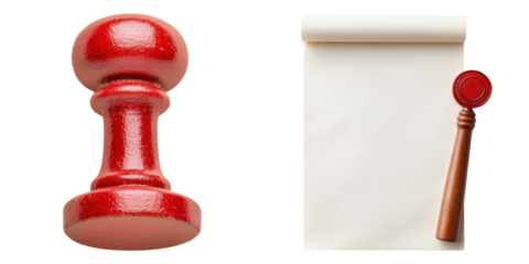 property compliance concept. Red stamp and document on table isolated on transparent background