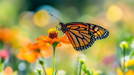 Close-Up of Butterfly on Bright Orange Flower