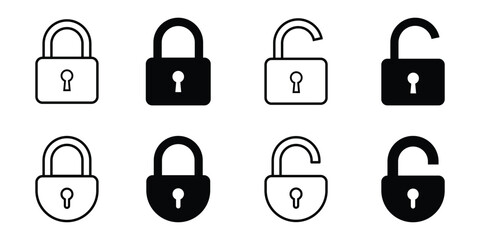 lock icon set. locked and unlocked symbols. modern open and closed padlock. security icon sets. security symbols. lock and security icon for app, ui, website and logo. vector illustration transparent