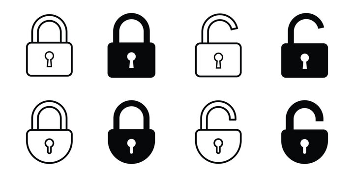 lock icon set. locked and unlocked symbols. modern open and closed padlock. security icon sets. security symbols. lock and security icon for app, ui, website and logo. vector illustration transparent