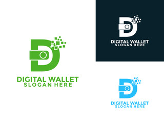 Letter D with Digital wallet logo design template, Initial letter D Digital Money logo design vector